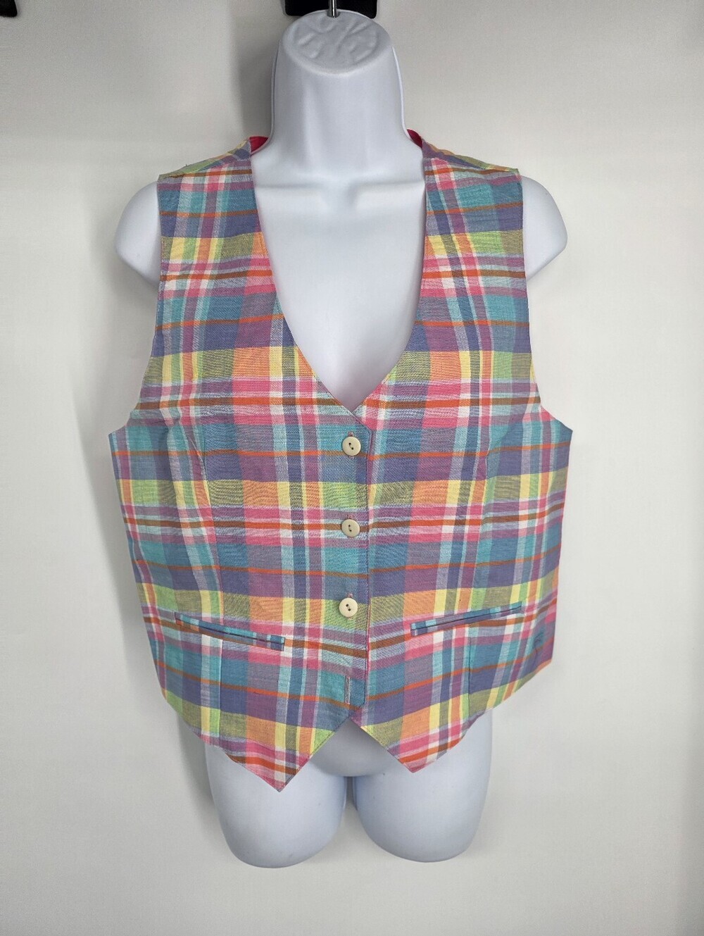 Vintage 90s Portraits by Northern Isles Plaid Vest Size M Made in USA Pastel